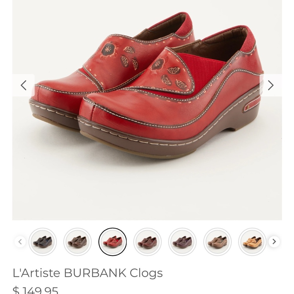 L'Artiste Burbank Red Leather Clogs